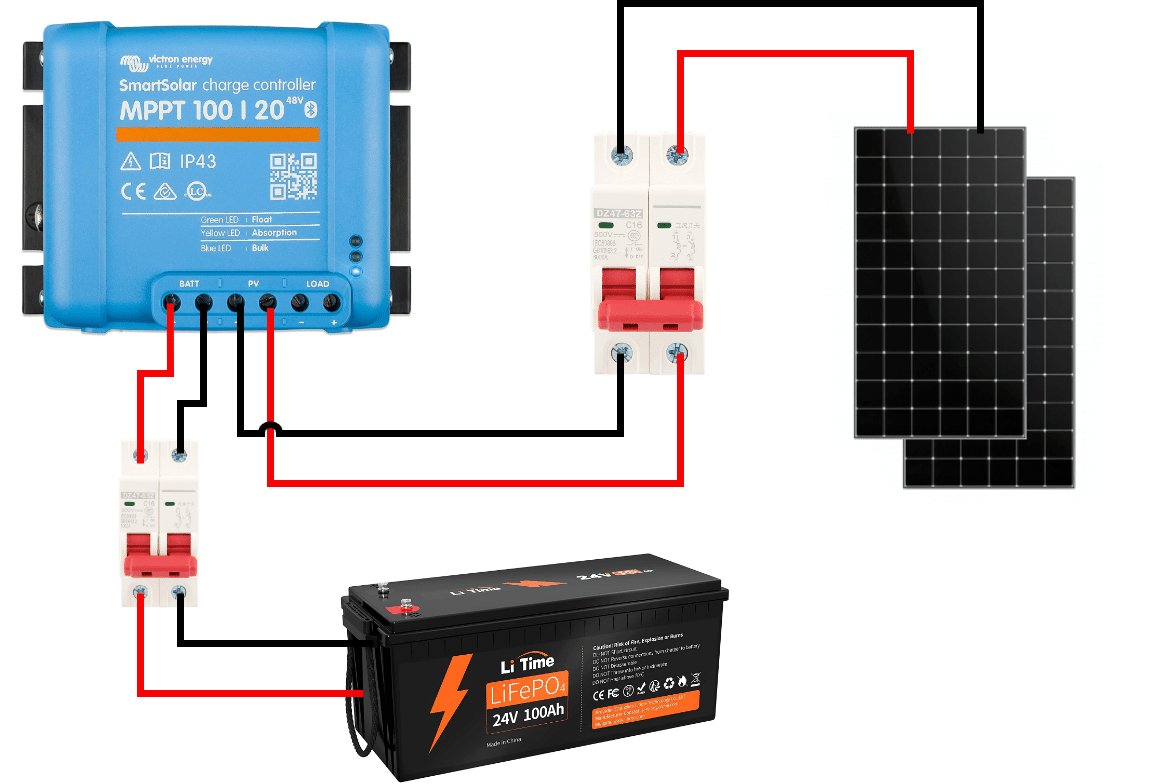 MPPT Laderegler mit Photovoltaik und LiFePO4 Batterie verkabeln.