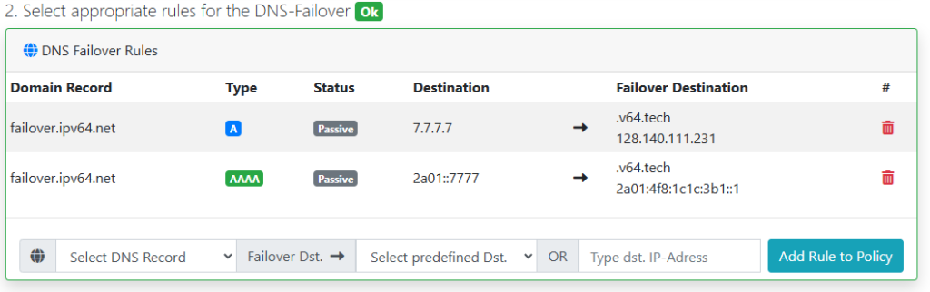 DNS Failover Policys mit IPv64.net