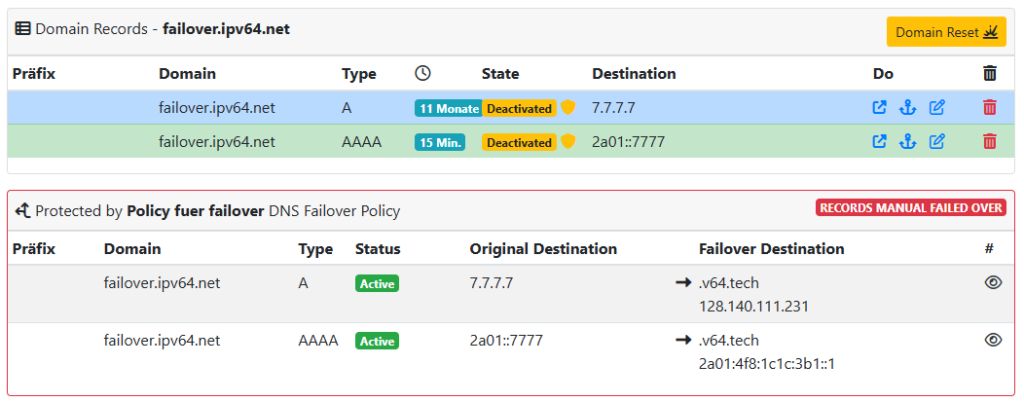 DNS Failover im DNS Menü