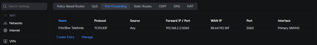 Port 5060 Portforwarding UniFi