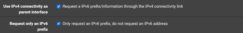 pfSense WAN IPv6 settings