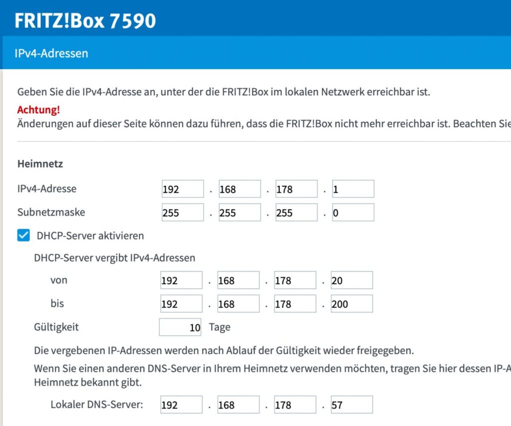 Lokaler DNS-Server auf das Pi-hole setzen