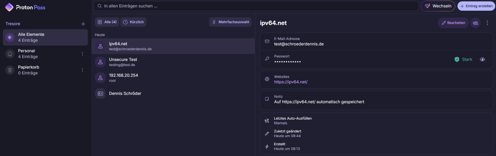 Proton Pass Web GUI Dashboard